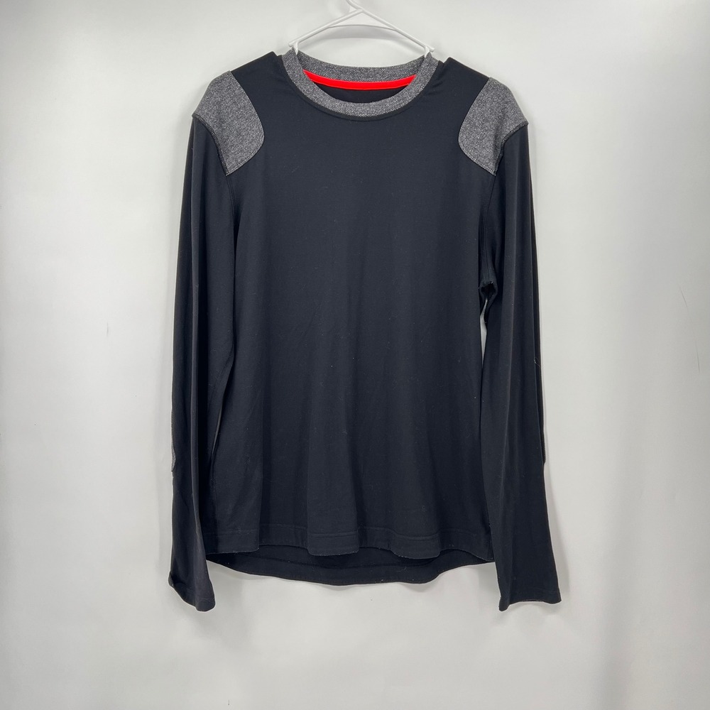 Lululemon Men's Black Long Sleeve Crew Neck Shirt Shoulder Elbow Patches M